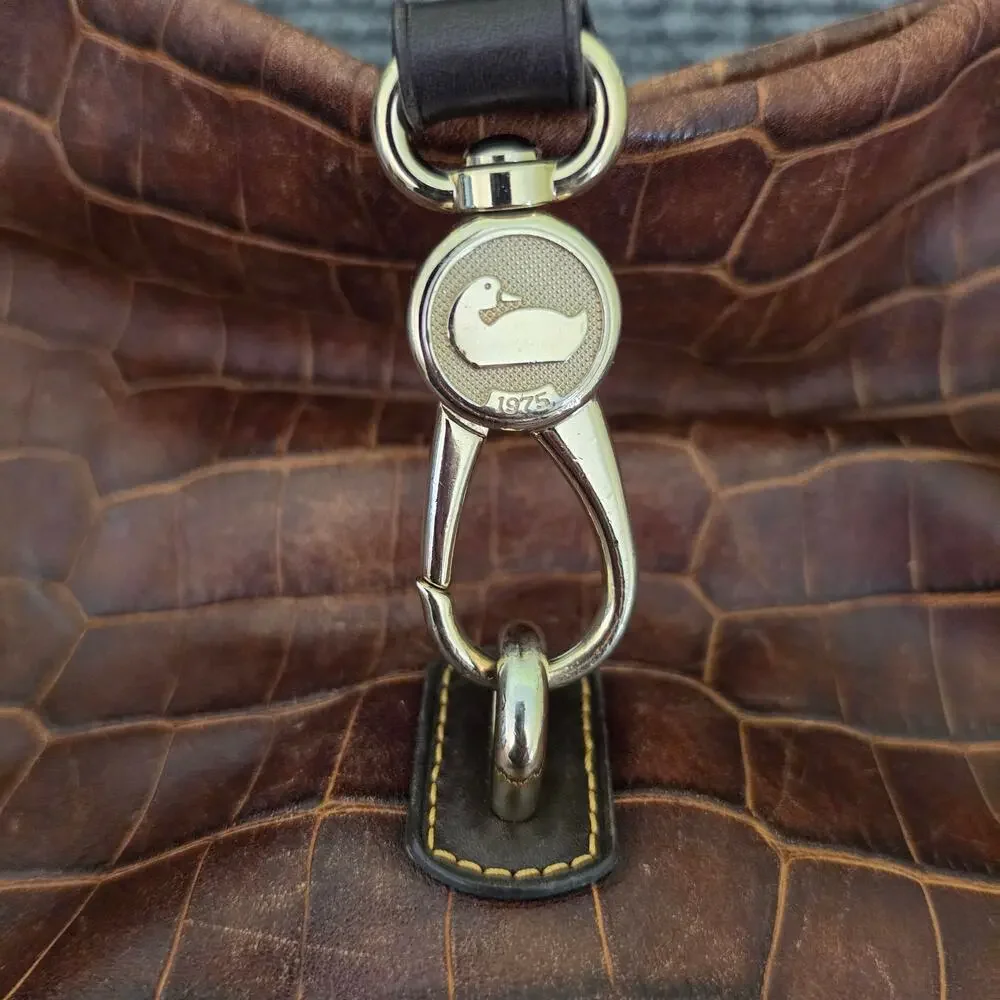 Vintage Dooney & Bourke Bayou Gathered Flap Bag Brown Alligator Embossed Leather
